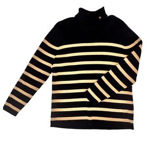 Lauren Ralph Lauren Womens 3X Black Gold Metallic Striped Turtleneck Sweater